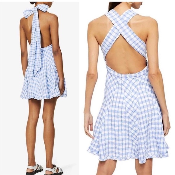 Free People Lavender and White Checkered Mini Dress - Picture 2 of 6